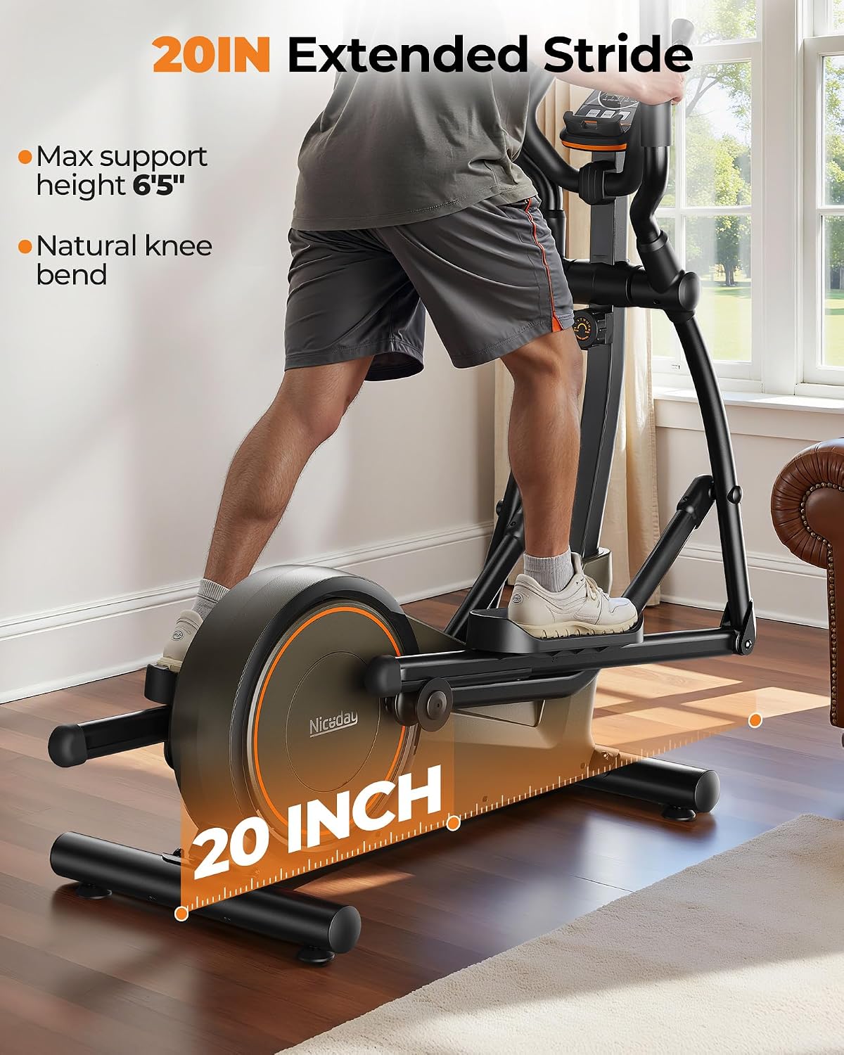 Niceday Máquina de ejercicio elíptica con zancada de 15.5 pulgadas/16