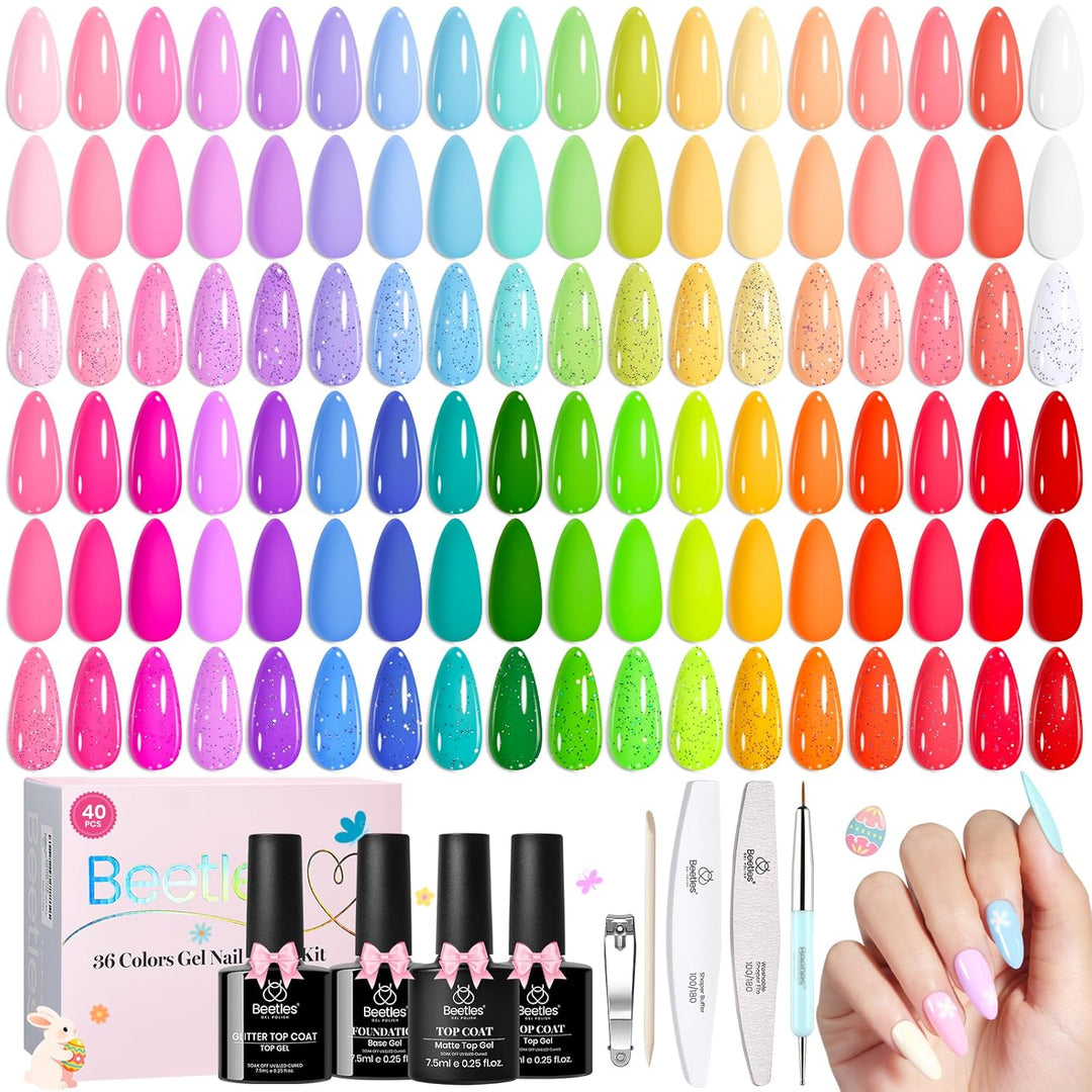 Beetles - Juego de esmaltes de gel primaverales, 36 colores pastel,...