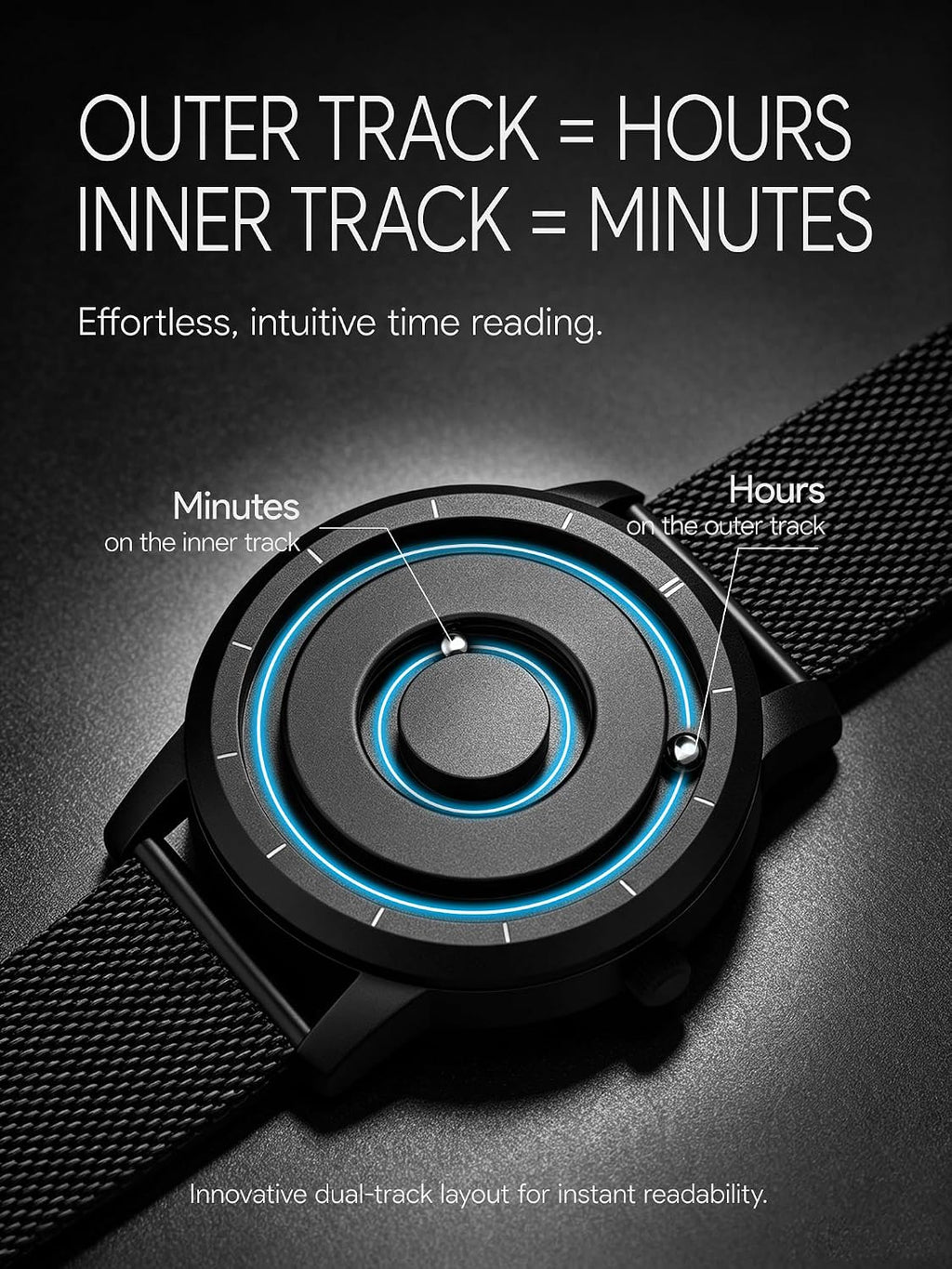 EUTOUR Reloj analógico de cuentas magnéticas, correa de acero inoxidable y diseño único de puntero, relojes magnéticos unisex, reloj magnético súper fuerte para hombre