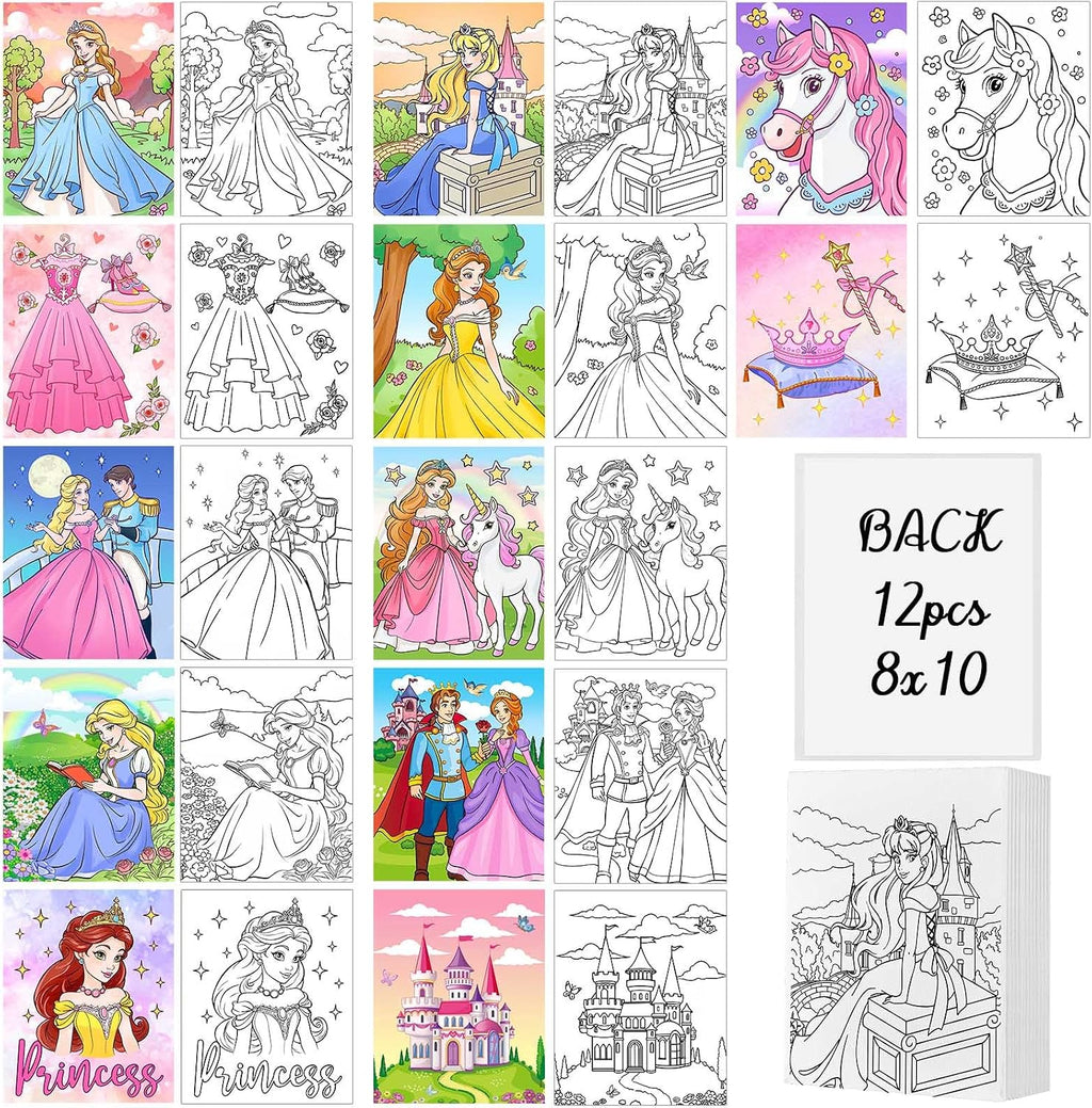 Ctosree - 12 lienzos predibujados para pintura de niños, estirados de 8 x