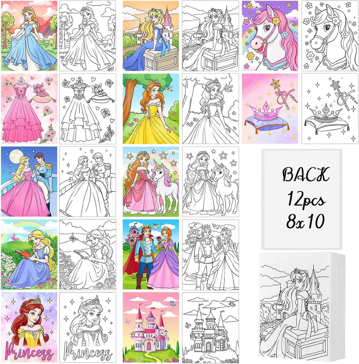 Ctosree - 12 lienzos predibujados para pintura de niños, estirados de 8 x