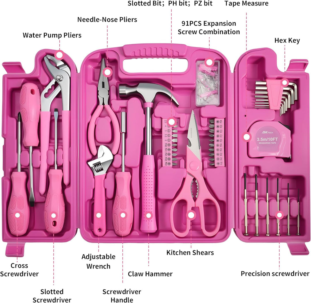 Juego de herramientas rosas para mujer, juego de herramientas peque...