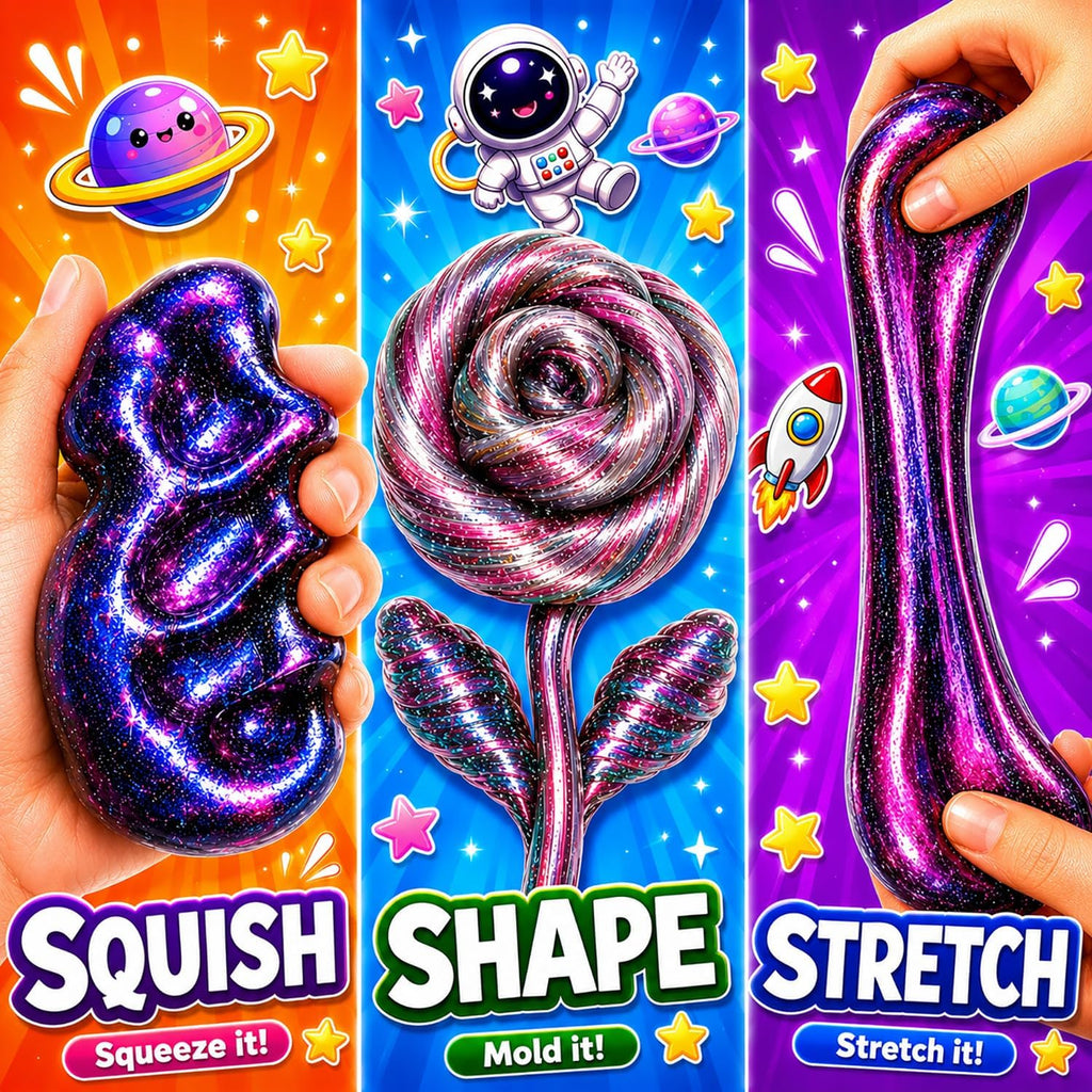 Kit de slime y masilla Galaxy para niños, 6 frascos de tamaño completo, 3 x 4 onzas líquidas de slime cósmico y 3 masillas que cambian de color de 3.2 onzas con complementos espaciales