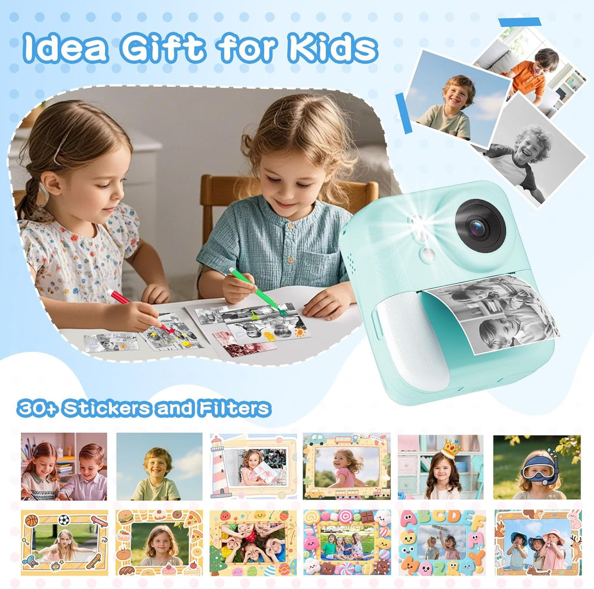 Cámara para Niños con Impresión Instantánea de Fotos a Color, Cámar...