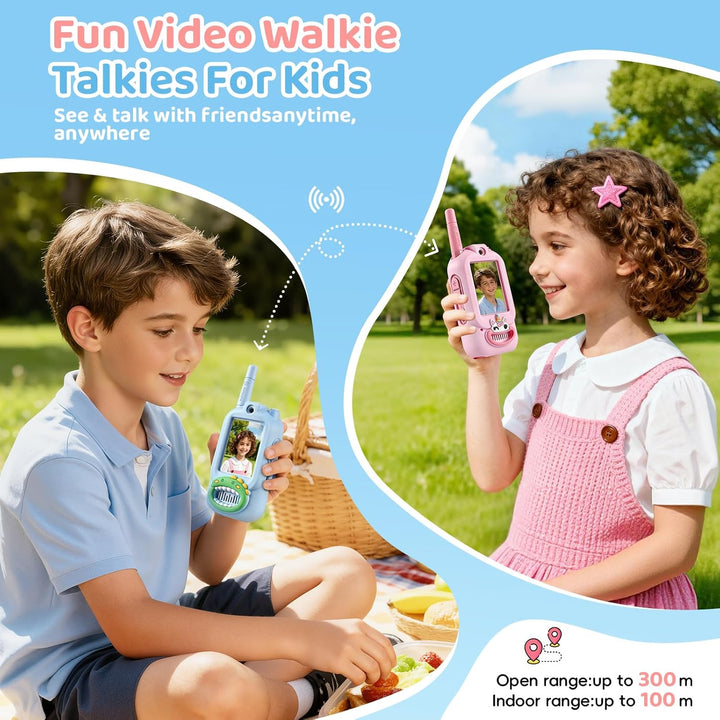 Walkie Talkies de video para niños, paquete de 2 cajas de regalo re...