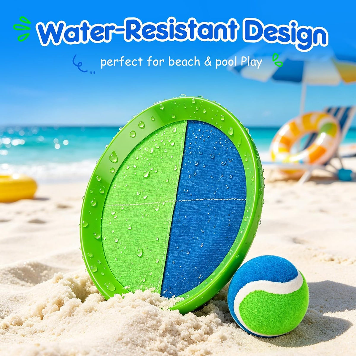 EVERICH TOY Juego de pelota para lanzar y atrapar, juego de bolas adhesivas mejoradas para niños y niños pequeños, resistente y resistente al agua, juguete para exteriores, patio trasero, playa, piscina, regalo de cumpleaños para niños y niñas de 3 a 12