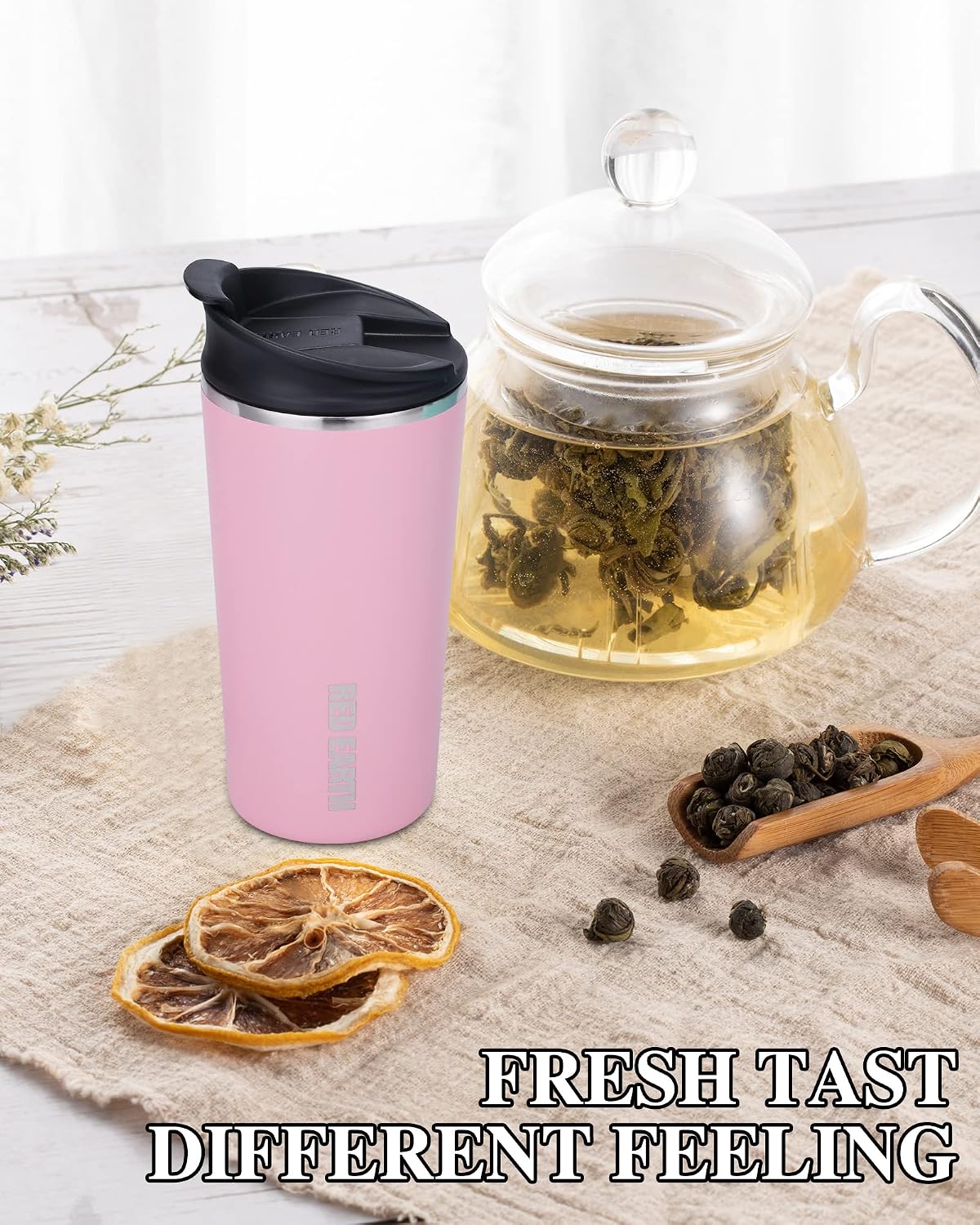 GiNT - Taza de té de viaje de 17 onzas con infusor, 2 tapas. Taza de café de acero inoxidable 316 aislada al vacío. Taza de té apta para lavavajillas con colador para café caliente y frío (rosa)
