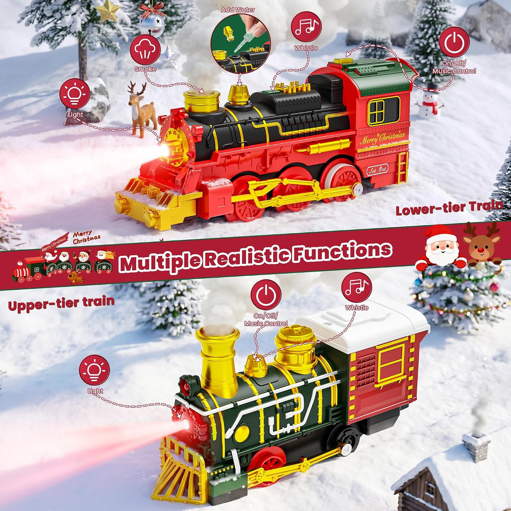 Juego de tren colgante para árbol de Navidad, tren de juguete de 2 niveles