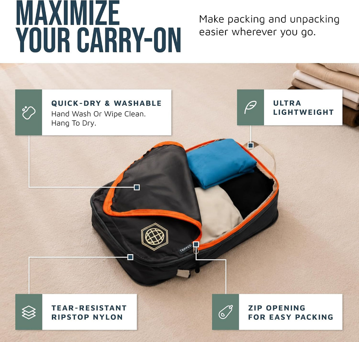 TRIPPED Travel Gear Paquete de 6 cubos de compresión para equipaje de mano
