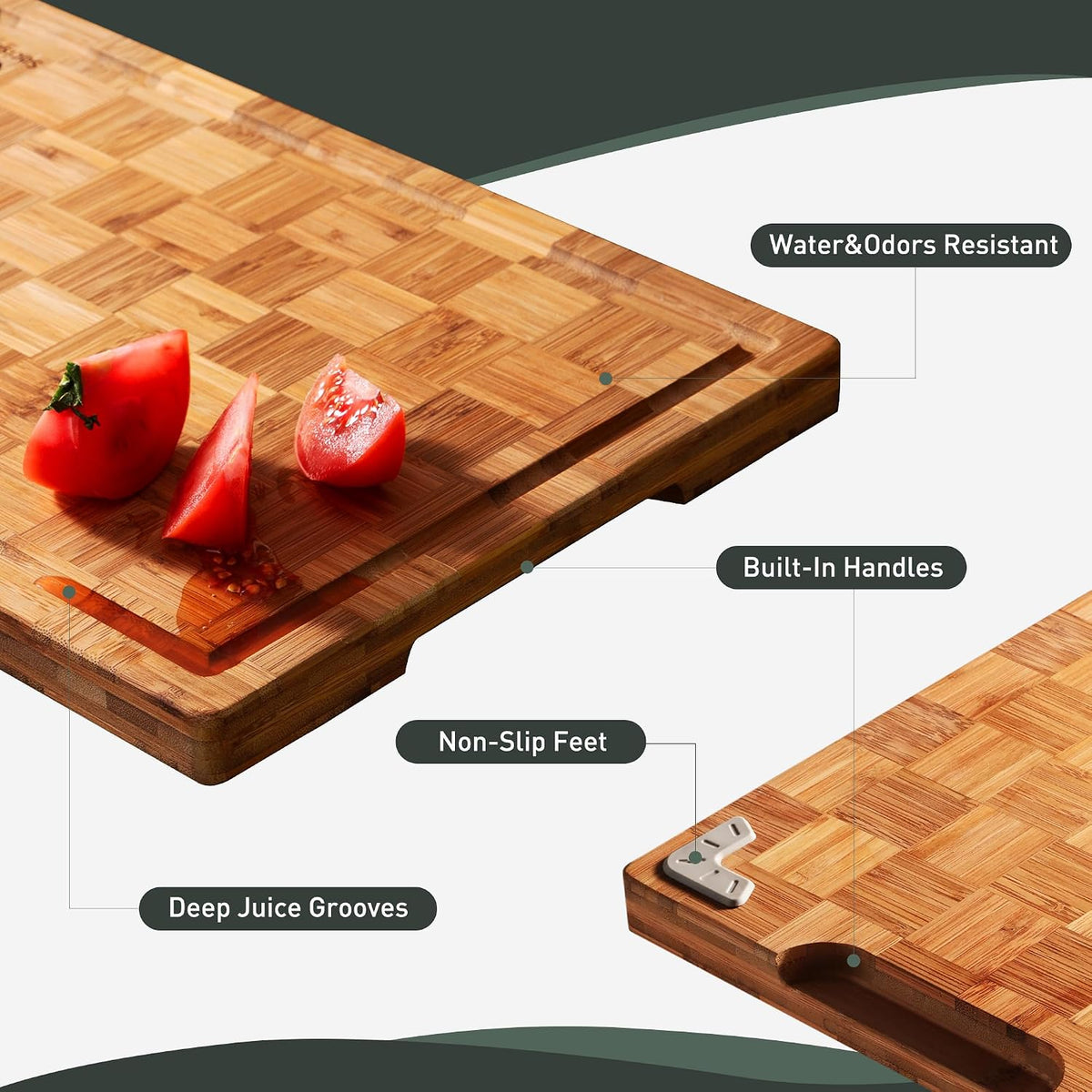 Paquete de 2 tablas de cortar de madera para cocina, tablas de cortar de