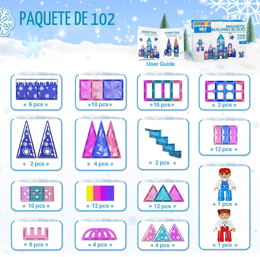 Paaxido Azulejos magnéticos, 102 piezas de bloques de construcción...