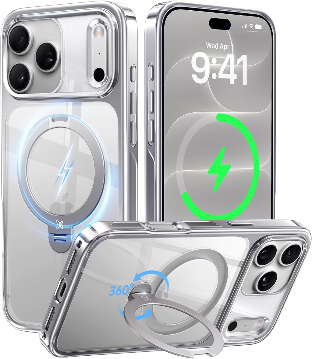 CASEKOO Funda plateada para iPhone 18 Pro / 17 Pro, soporte magnético