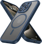 ImpactStrong Protector magnético diseñado para funda iPhone 15 Pro [protección de cámara] [prueba de caídas de grado militar] [compatible con MagSafe] Funda delgada translúcida mate para teléfono (6.1