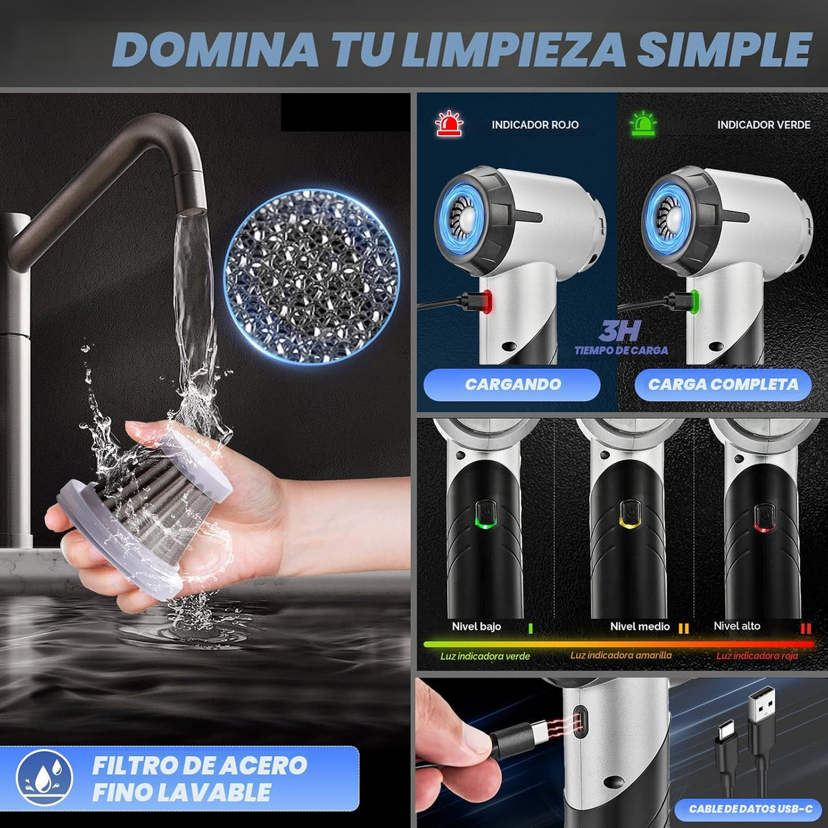 Aspiradora de Mano para Coche Saker Portátil Inalámbrica 17000Pa HL132 Negro