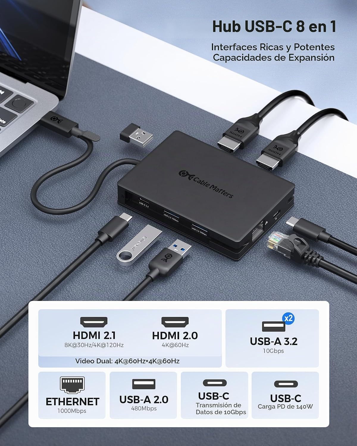 Cable Matters, 201356, hub USB 2.0 de 8 puertos