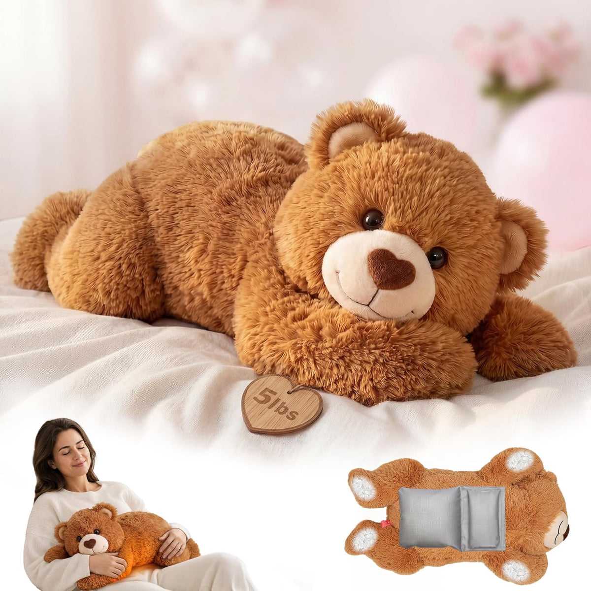 Mewaii Peluche de oso de peluche con peso, calentable, refrigerable, 2-5