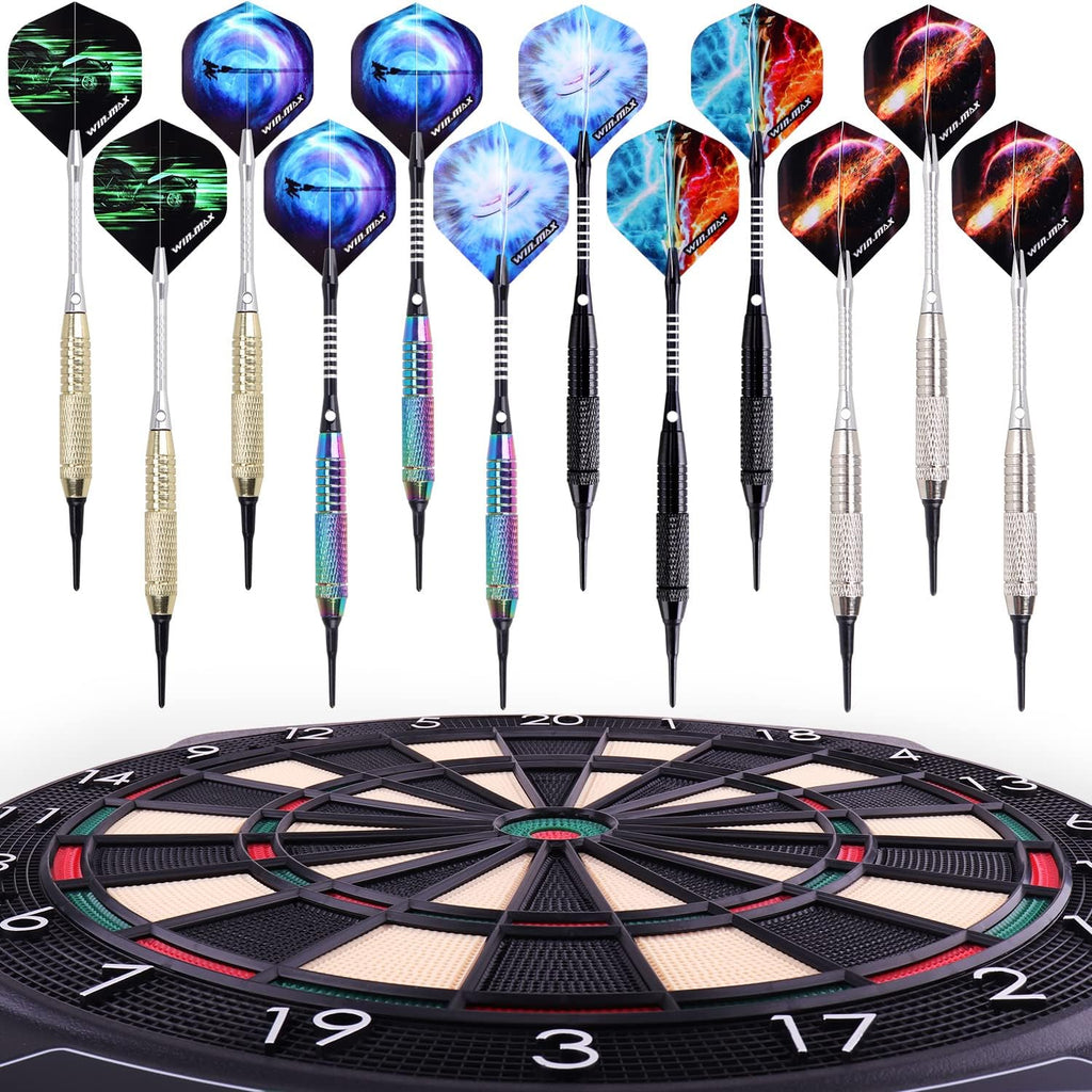 WIN.MAX Darts Punta de plástico 12 unidades Dardos de punta blanda para tablero electrónico de dardos