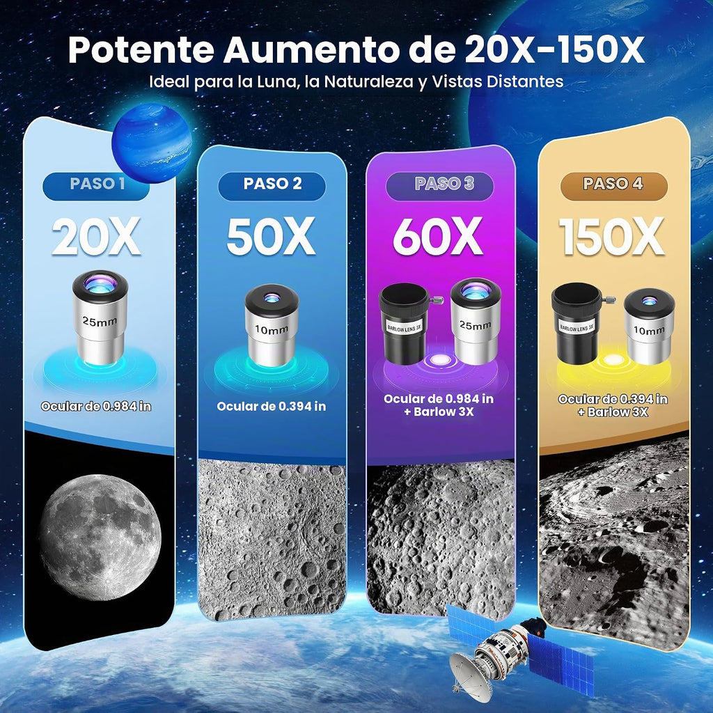 Hawkko Kit de telescopio para niños de 8-12 años, apertura de 80 mm, 500 mm de focal, telescopio portátil