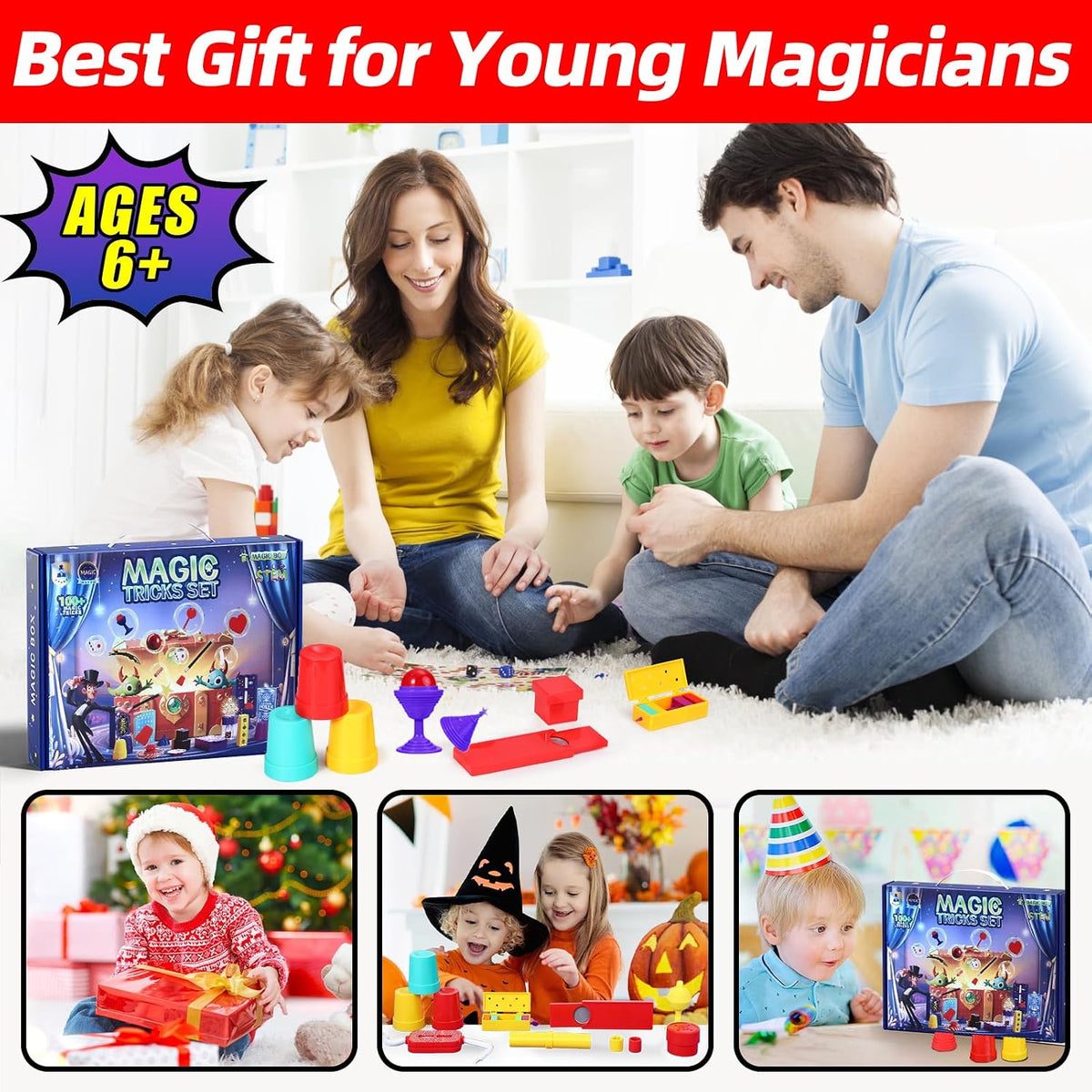 Kit de trucos de magia, 30 en 1, juego de magia para niños de 6, 7, 8, 9, 10, 11, 12, disfraz de mago para juego de simulación e instrucciones en video paso a paso para cada truco para principiantes, regalos de cumpleaños para niños