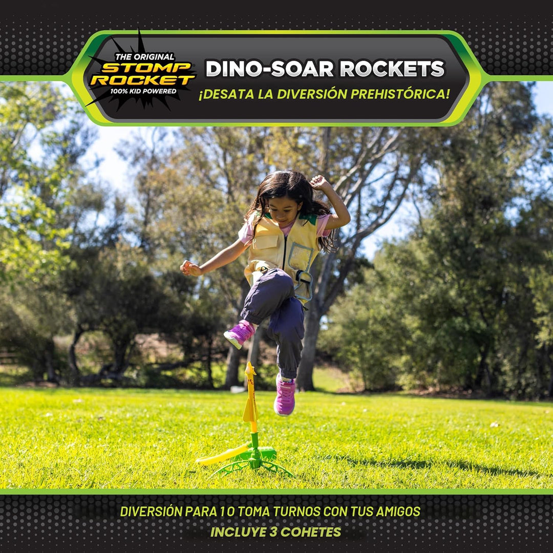 Stomp Rocket Dino-Soar - Lanzador de cohetes para niños, 3 cohetes...