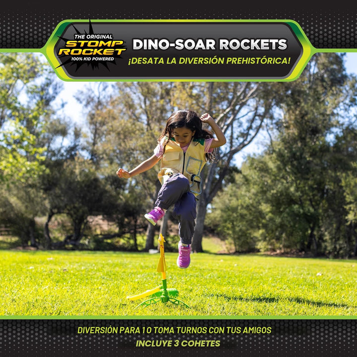 Stomp Rocket Dino-Soar - Lanzador de cohetes para niños, 3 cohetes...
