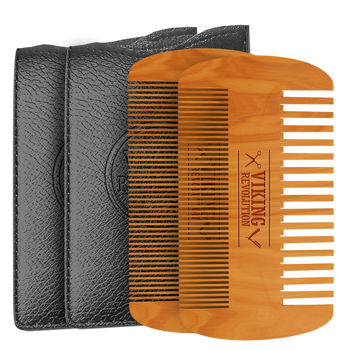 Viking Revolution Peine y estuche de madera para barba, dientes fin...