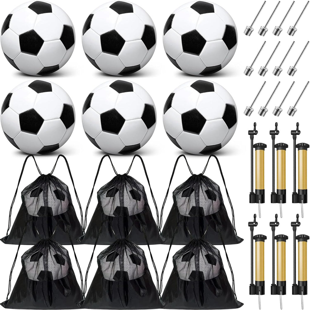 Paquete de 6 pelotas de fútbol de Navidad desinfladas con bomba, artículos a granel, pelotas de fútbol con bolsa deportiva de malla, aguja de bomba para cajas de zapatos, rellenos de regalo