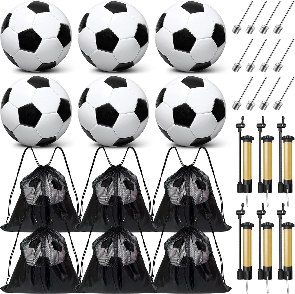 Paquete de 6 pelotas de fútbol de Navidad desinfladas con bomba, artículos a granel, pelotas de fútbol con bolsa deportiva de malla, aguja de bomba para cajas de zapatos, rellenos de regalo