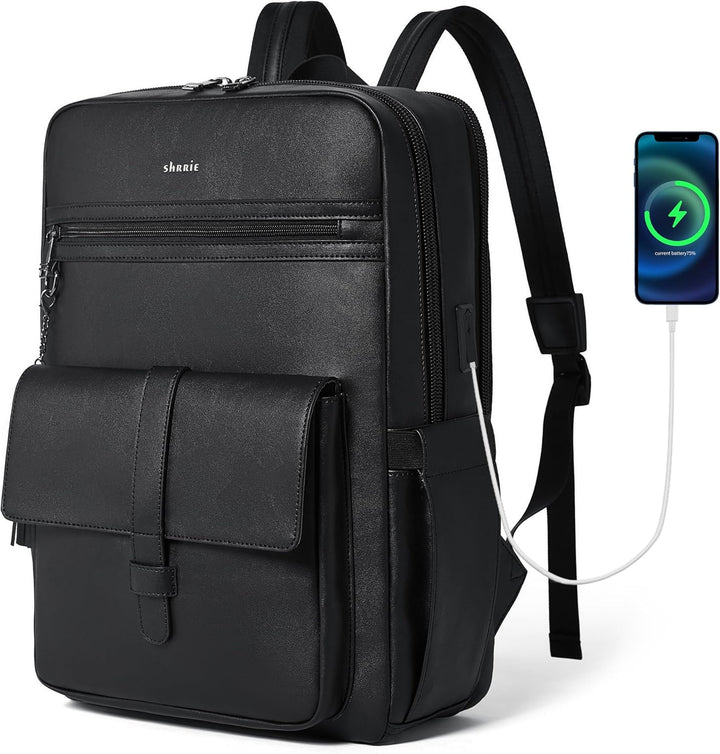 Shrrie Mochila para portátil de cuero vegano de 16 pulgadas con car...