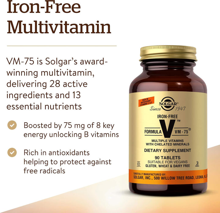 Solgar Fórmula sin hierro VM-75, 90 tabletas \u2013 Multivitamínico...
