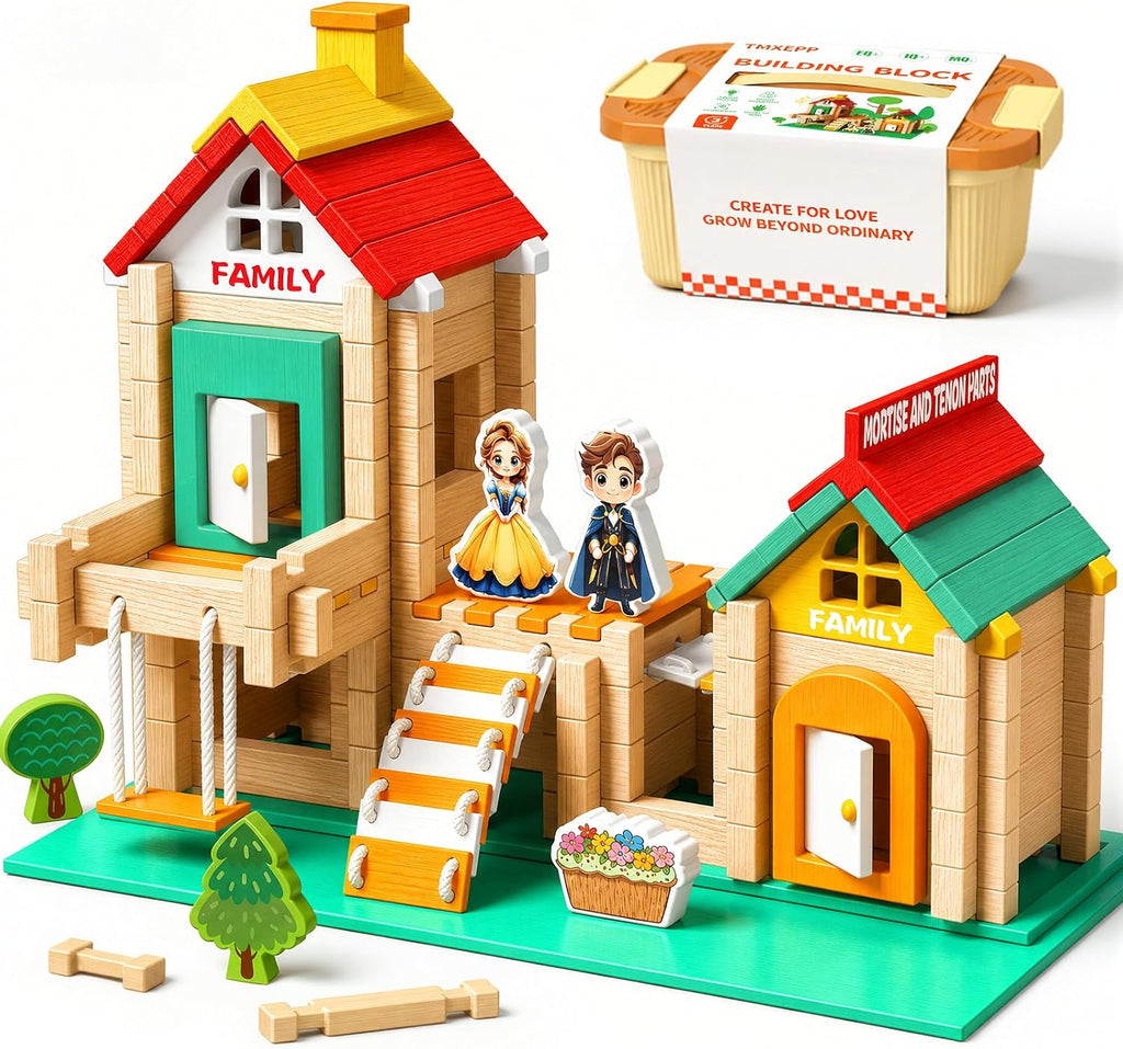 124 bloques de construcción de madera para niños a partir de 3 años