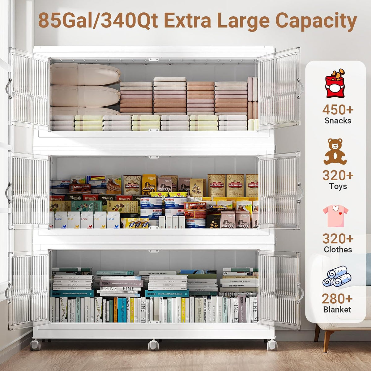 BROVIEW 1020QT - Contenedores apilables extra grandes con tapa, paquete de
