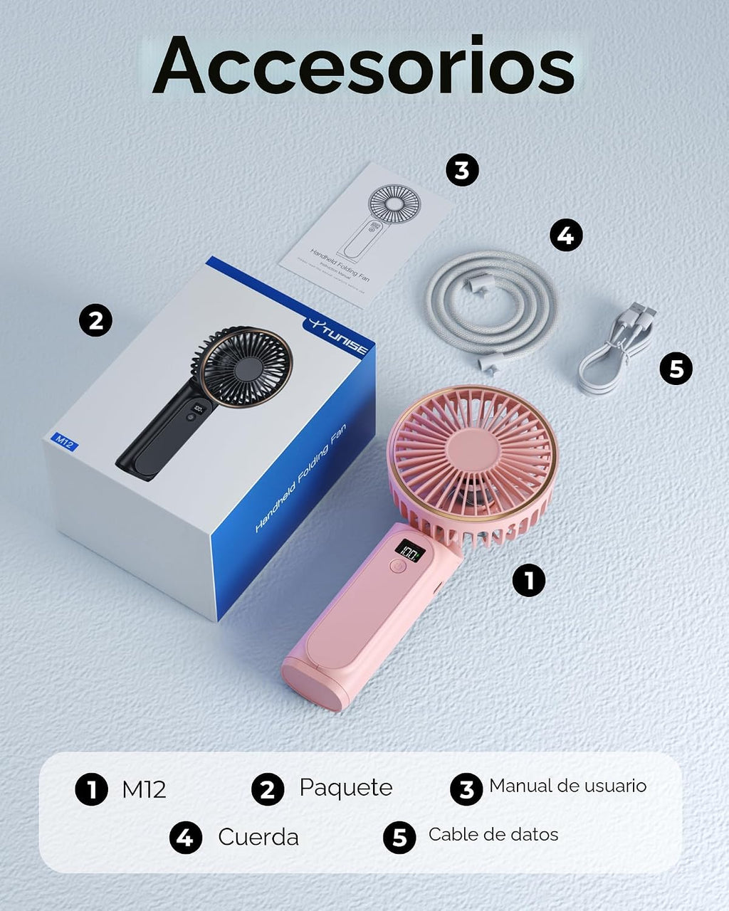 TUNISE Ventilador de Mano Portátil, 4000mAh, 180 Ajustable, 6 Veloc...