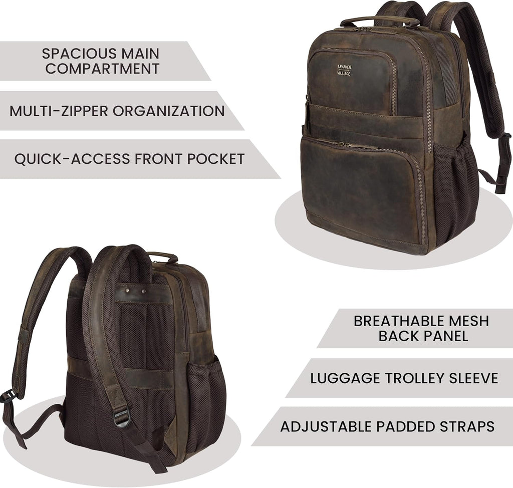 LEATHER VILLAGE Mochila de cuero para hombre de trabajo, Marrón desteñido