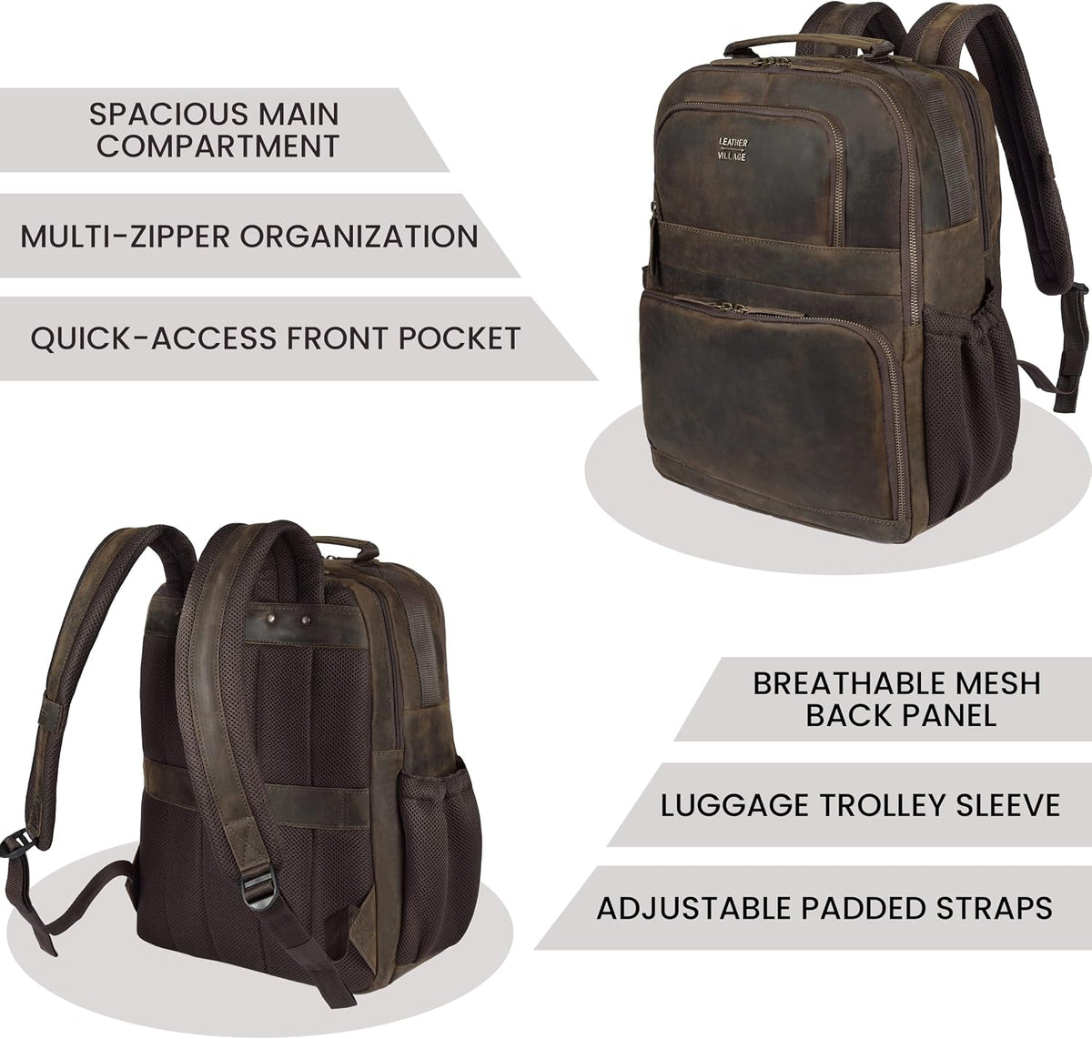 LEATHER VILLAGE Mochila de cuero para hombre de trabajo, Marrón desteñido