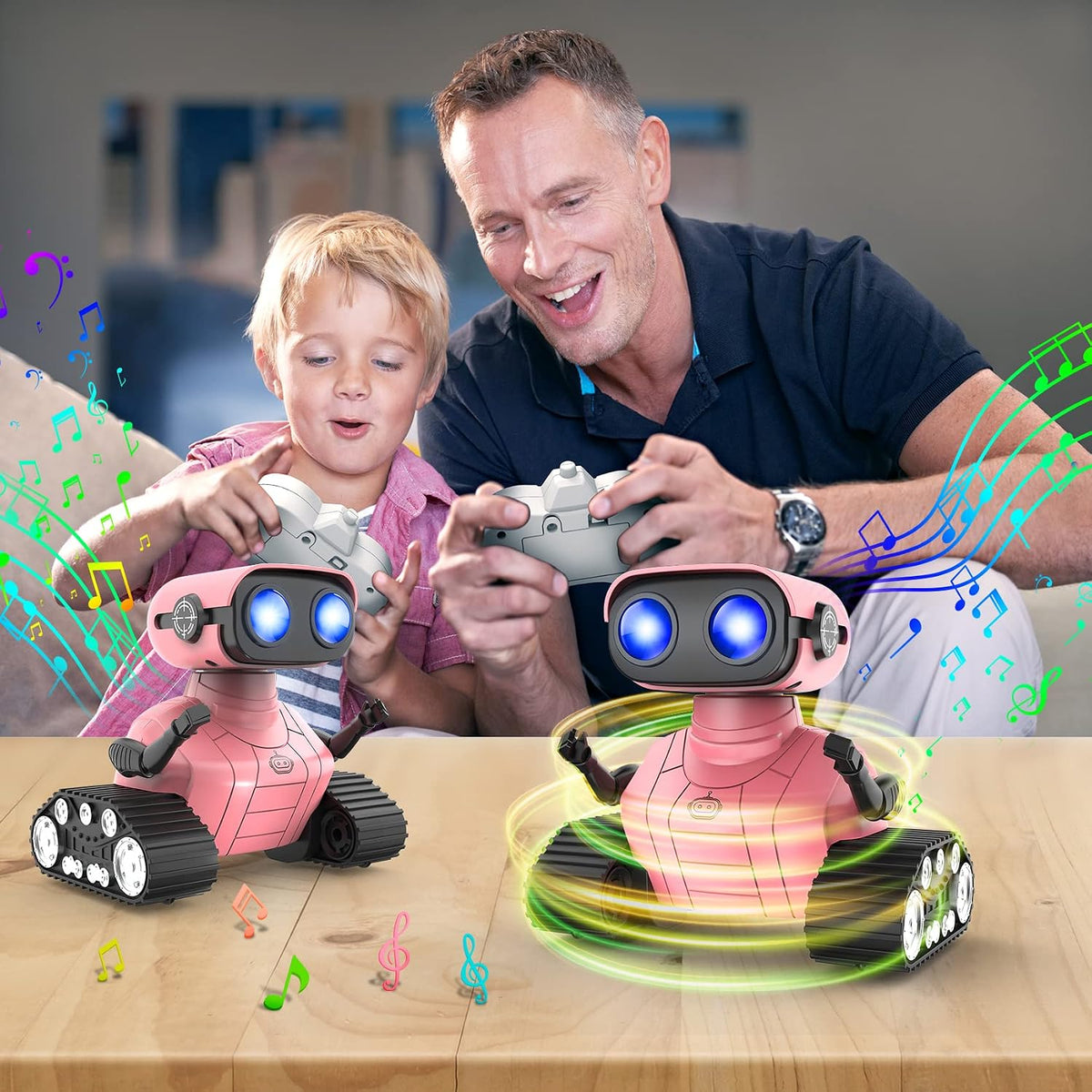 Hamourd Juguetes robot para niñas, robots recargables de control remoto, robot de juguete con demostración automática, cabeza y brazos flexibles, movimientos de baile, música y ojos LED brillantes
