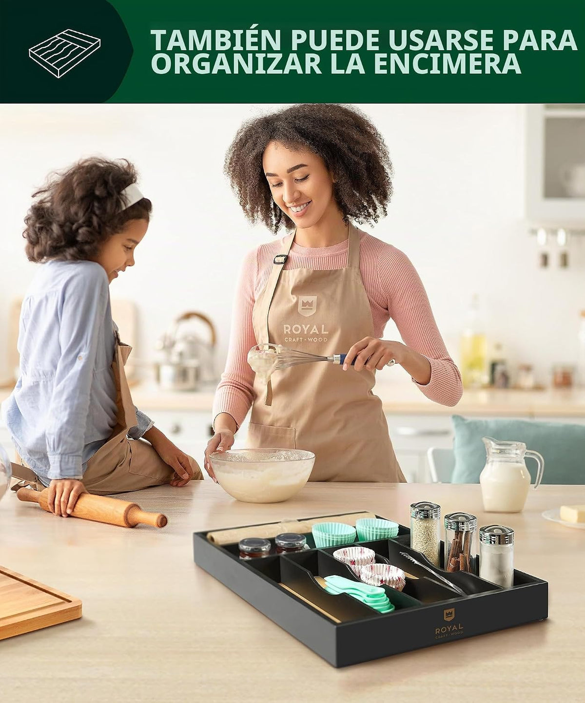 ROYAL CRAFT WOOD Organizador de cajones de cocina de bambú de lujo, organizador de cubiertos, soporte para utensilios y bandeja de cubiertos con separadores de cajones ranurados para cubiertos y