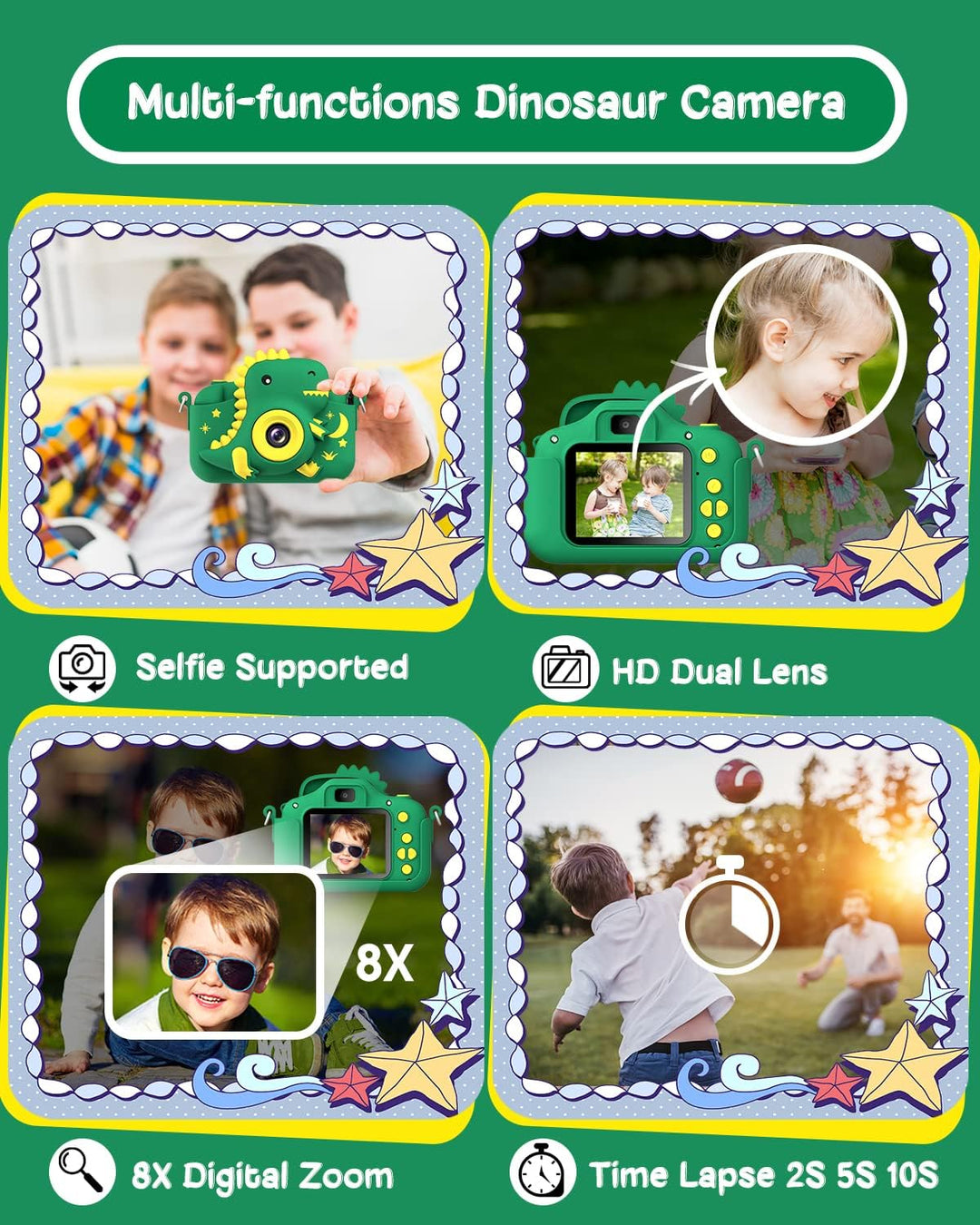 Cámara para niños, Cámara digital para niños pequeños de dinosaurio...