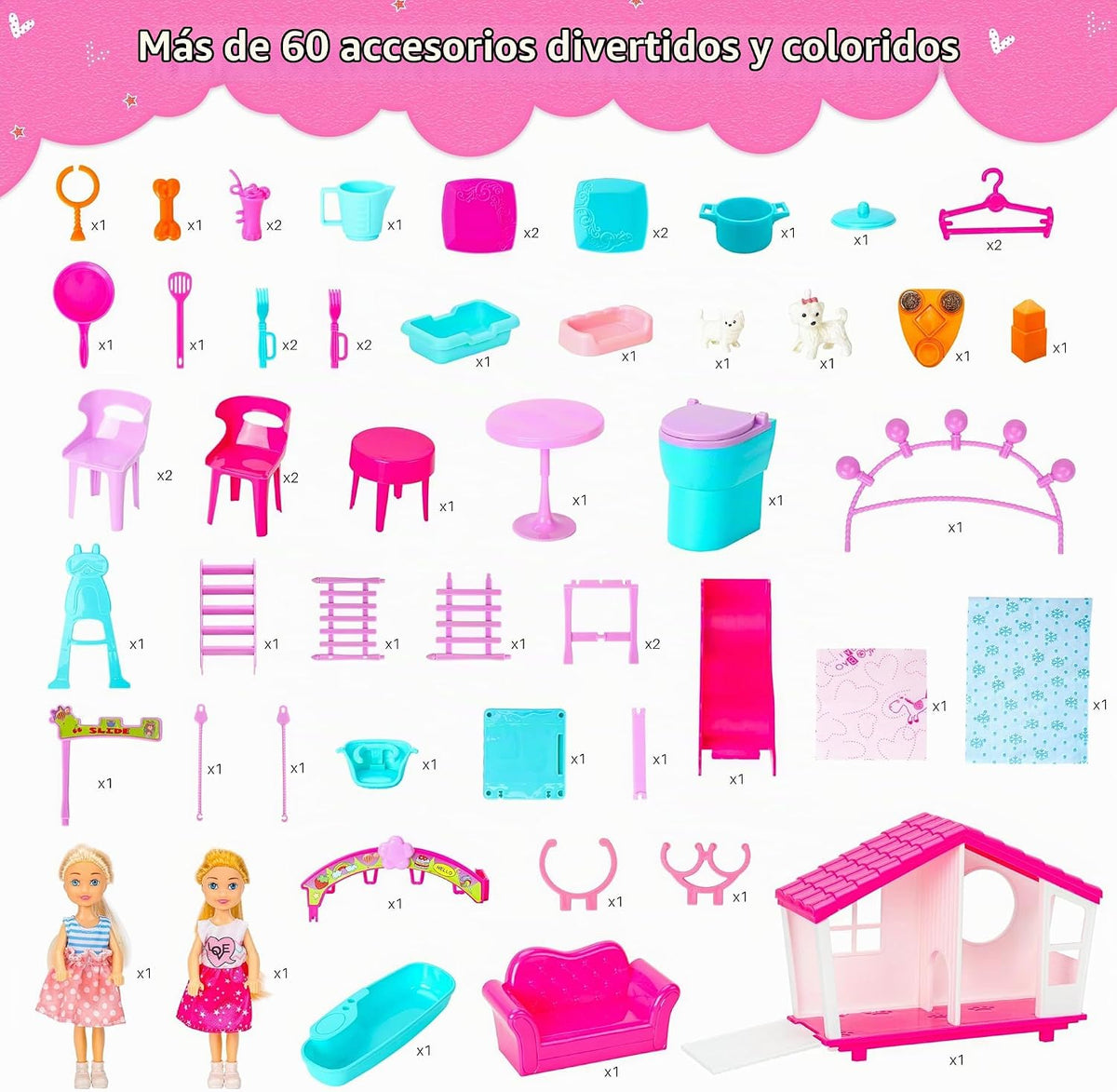 Style Shine - Casa de muñecas plegable de 1 piso, juego de casa de muñecas