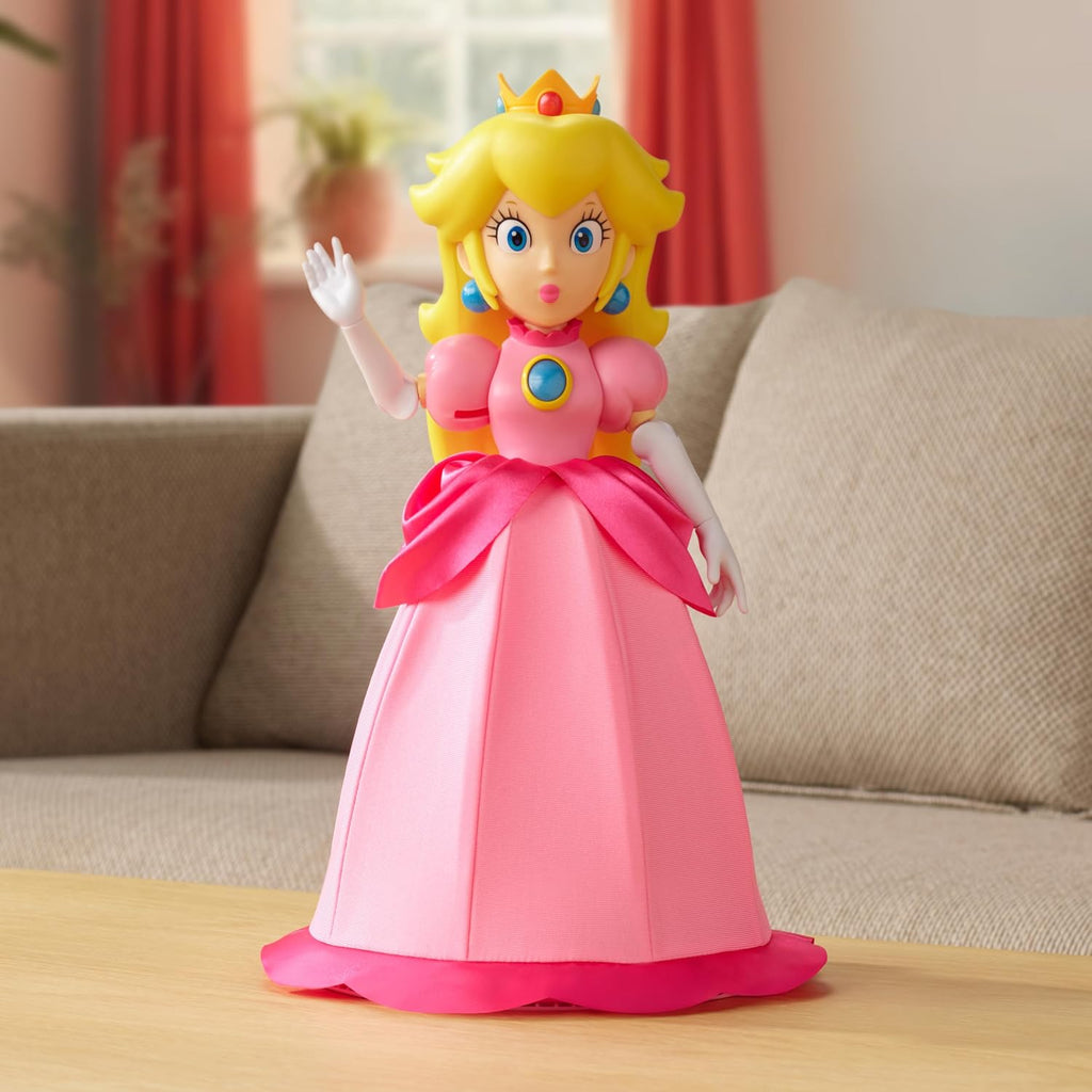 Super Mario Yours Truly, Princess Peach Figura de acción coleccionable de muñeca mide aproximadamente 12 pulgadas de alto, con 6 puntos de articulación, más de 25 citas de videojuegos, sonidos y