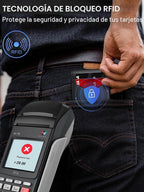 Billetera para hombre con bloqueo RFID minimalista para 12-14 tarjetas | Cartera inteligente delgada y plegable con ventana para identificación y ranura para efectivo, bolsillo frontal, estuche