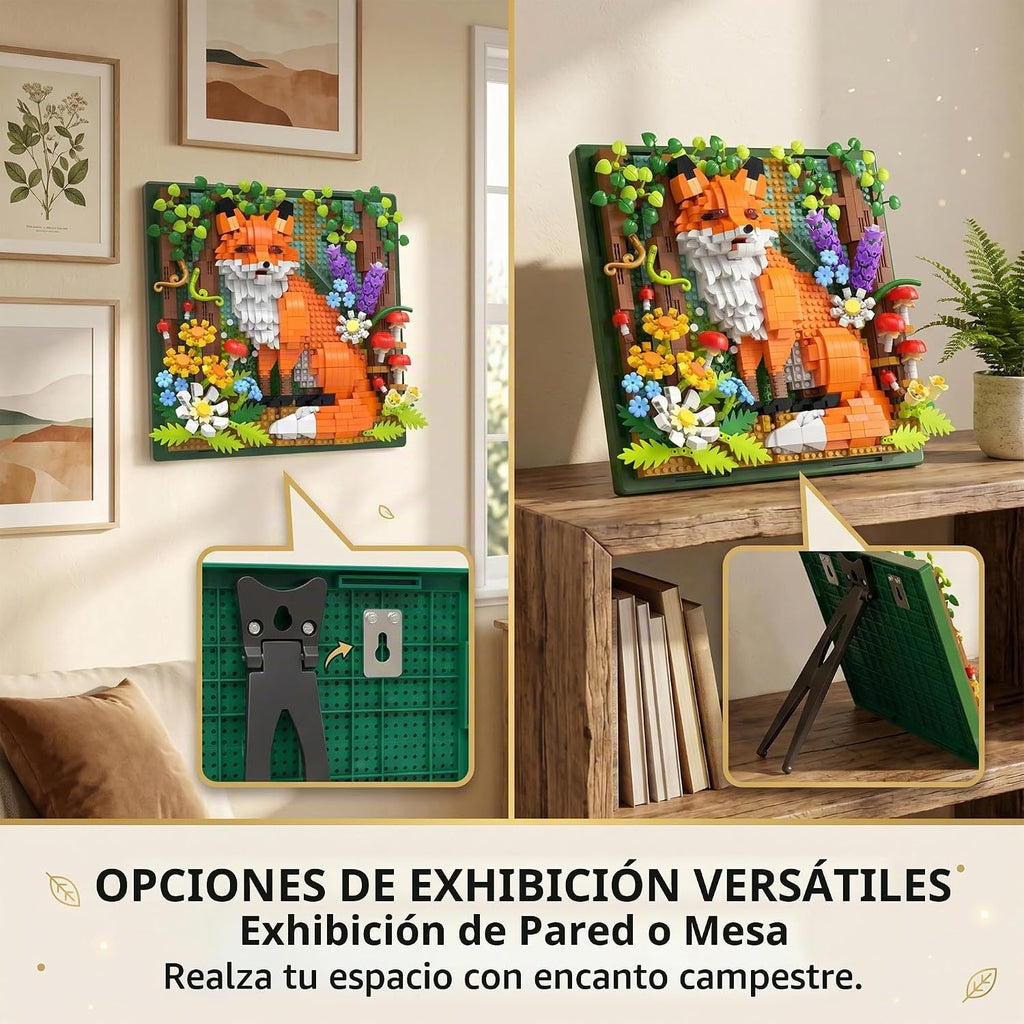 Fox Animal - Juego de minibloques de construcción 3D para adultos, juego de construcción de bosque de micro ladrillos, decoración de pared para el hogar o exhibición de escritorio