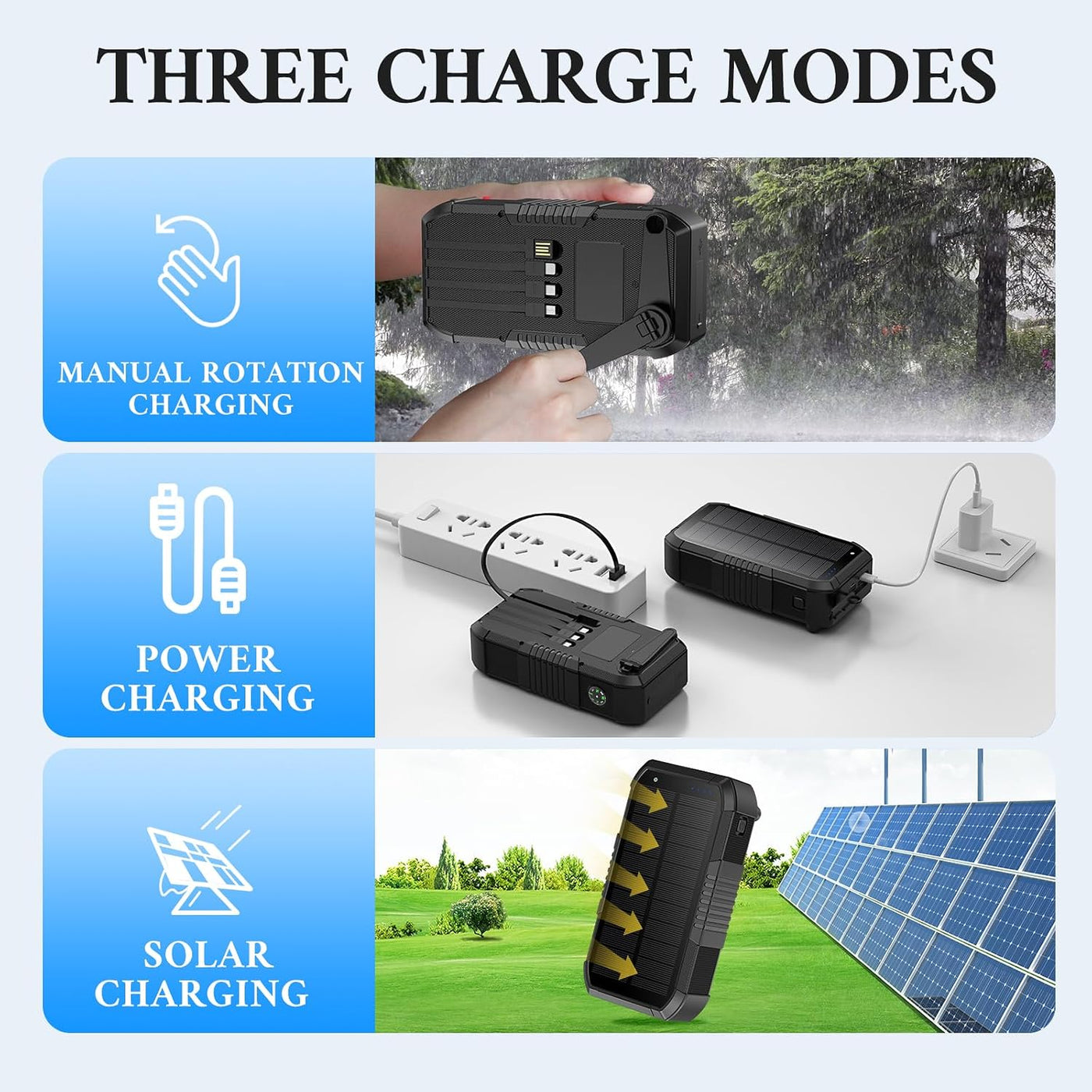 kigoker Banco de energía solar de 66800 mAh con manivela de mano in...