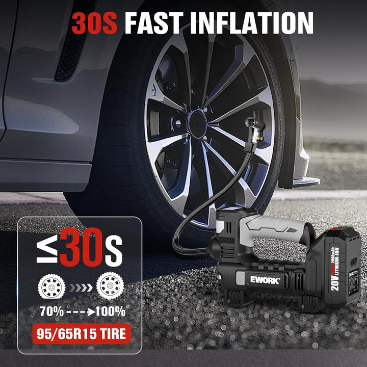 EWORK Inflador de neumáticos de 20 V, compresor de aire portátil, b...