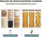 Contenedores herméticos de vidrio con tapas, paquete de 9 recipientes de almacenamiento de despensa y pasta, 25/37/51/78 onzas, juego de recipientes cuadrados de cocina para harina, azúcar