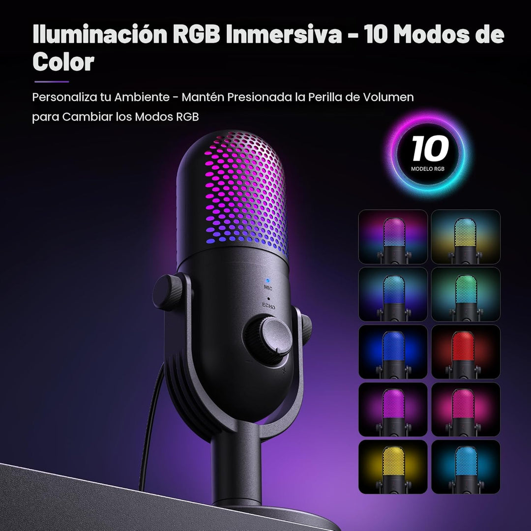 Micrófono USB para juegos de PC: Micrófono de condensador RGB para...