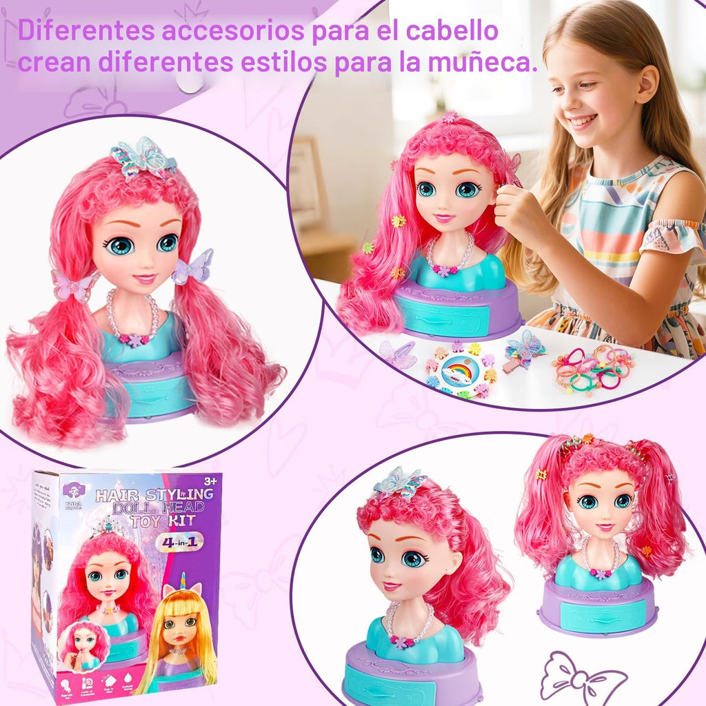 Cabeza de muñeca 4 en 1 para peinar el cabello para niños, 9 pulgadas, 41 piezas, juguetes de peluquería, kit de maquillaje, accesorios de princesa, juguetes de simulación, regalos de