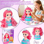 Cabeza de muñeca 4 en 1 para peinar el cabello para niños, 9 pulgadas, 41 piezas, juguetes de peluquería, kit de maquillaje, accesorios de princesa, juguetes de simulación, regalos de