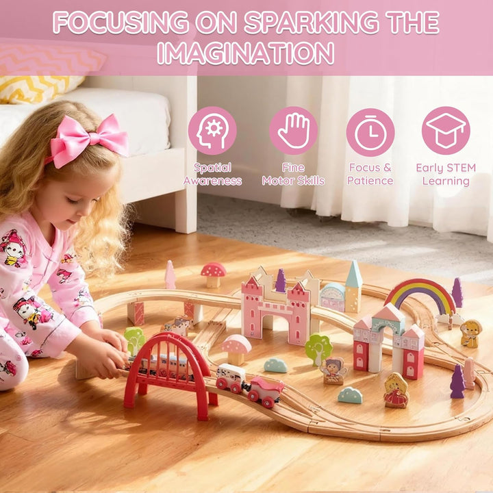 SainSmart Jr Juego de tren de madera de 72 piezas juego de
