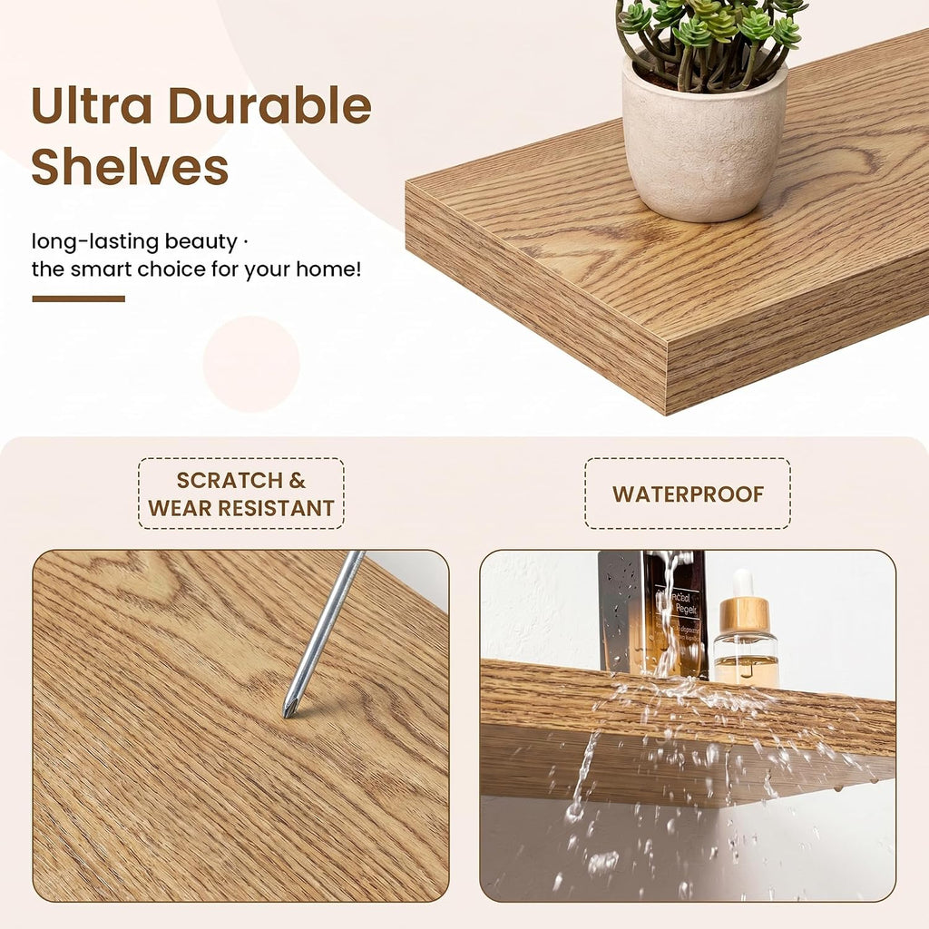 Marsmiles Estantes flotantes de 48 pulgadas para pared, 48 pulgadas de ancho x 9.25 pulgadas de profundidad x 1.25 pulgadas de alto, paquete de 2 estantes largos de madera de ingeniería con soportes